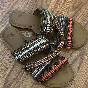Steve Madden Brown and Orange Beaded Sandals